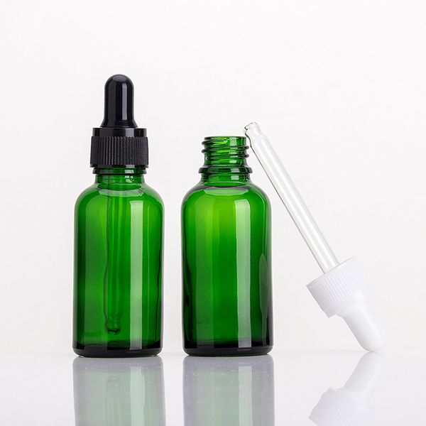 Garrafa de gotas de vidro verde de 30 ml 30 ml com tampas de 1 oz de garrafas cosm￩ticas de vidro SN608