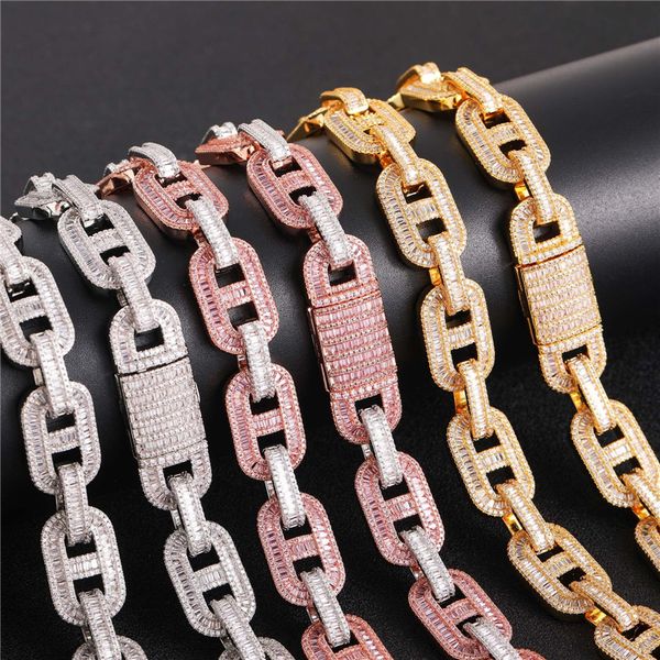 15mm 18-24 polegadas Gold Bling CZ CAHEN CHAIN ​​CARRELA CULHO CUNCHAN 7/8 PULH PUNK PUNK HIPHOP JOENS PARA MAN