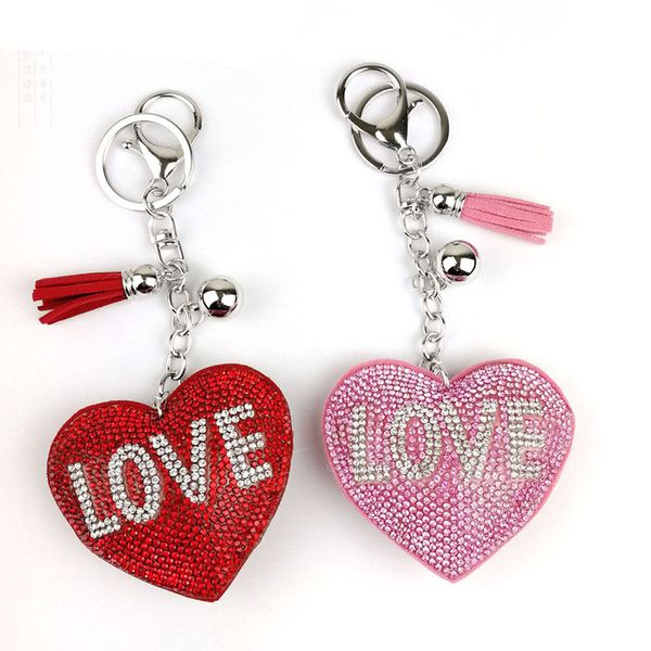 Fashion Velvet Diamond Set Love Heart Keychains Versão coreana