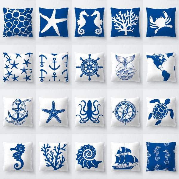 Travesseiro Super Royal Blue Polyester Capas de organismo marinho veleiro Nórdico Cadeira de sofá decorativo geométrico