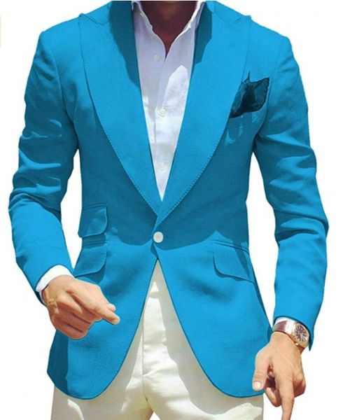 Fashion Lake Blue Men Tuxedos Wedding Smoking Groom Desgas