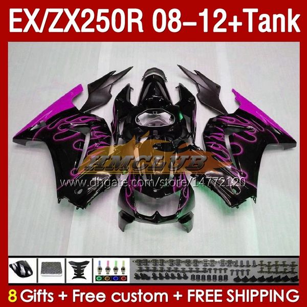 Tank-OEM-Verkleidungen für KAWASAKI NINJA ZX-250 ZX250 EX250 R ZX250R 08 09 10 2011 2012 163Nr.208 EX ZX 250R EX250R ZX-250R 2008 2009 2010 11 12 Einspritzverkleidung rosa Flammen