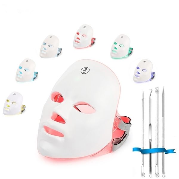 Dispositivos de cuidados faciais Led Máscaras faciais Light Therapy 7 Color Pon Red Light Therapy radiofrequência Máscara de rejuvenescimento da pele Cuidados faciais USB Charge 221017