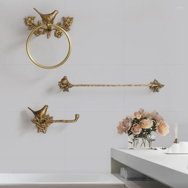 Set di accessori per il bagno Porta asciugamani per uccelli in ottone Decorazioni per la casa Portaoggetti per bagno Appeso a parete Ganci per carta igienica Bar retrò europeo