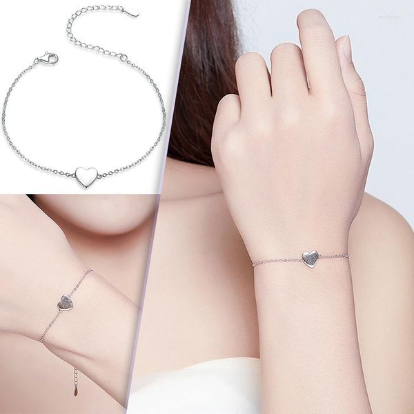 Link Armbänder Einfache Silber Solide Herz Form Hand Kette Für Frauen Einheitsgröße Schmuck Zubehör EIG88