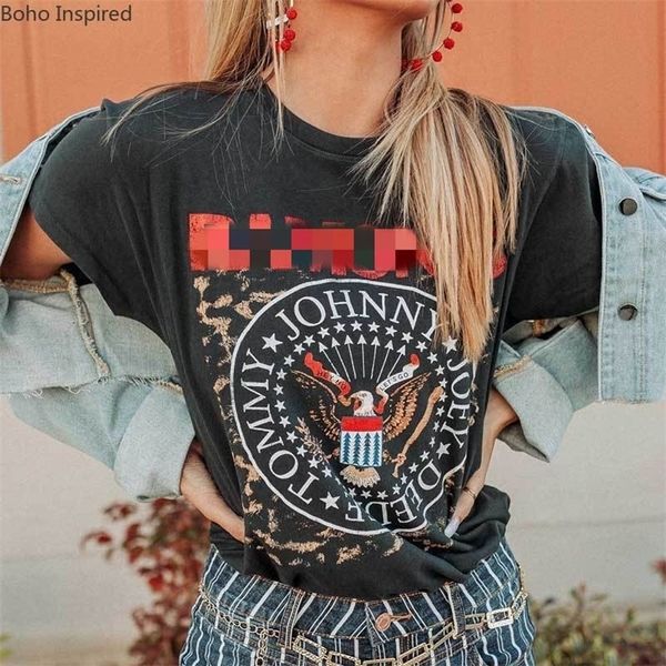 Boho inspiriertes Leopardenmuster T-Shirt Schwarz T-Shirt Damen Kurzarm Baumwolle Sommer Tops Punk Rock Grafik T-Shirts Damen MX200721