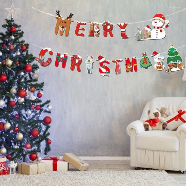 Decorazioni natalizie Striscioni Bandiere appese Babbo Natale Pupazzo di neve Cervo Ghirlanda di Natale Buoni decorazioni per la casa Felice anno 2022 Suppli