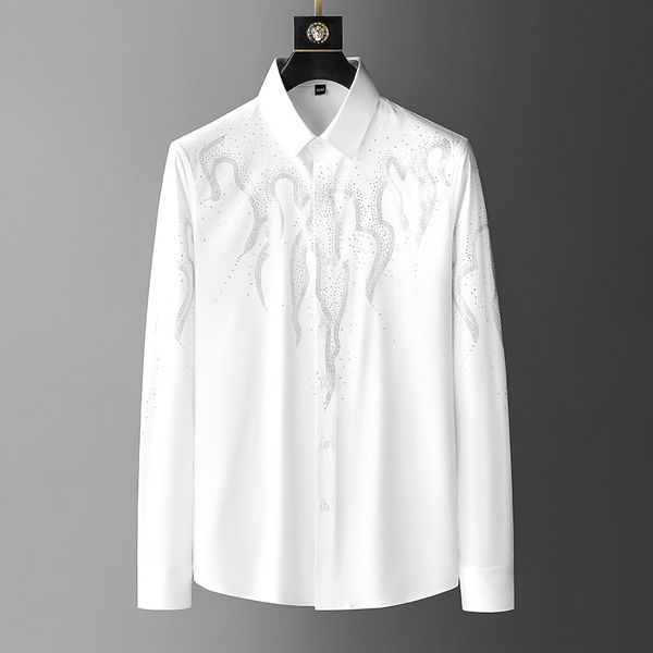 Camisas de vestido masculino Clube Camisas Masculinas Coreias Men Roupa Preto Branco Retro Renda Camisa Autumn Manga longa Slim Fit Social Shirt