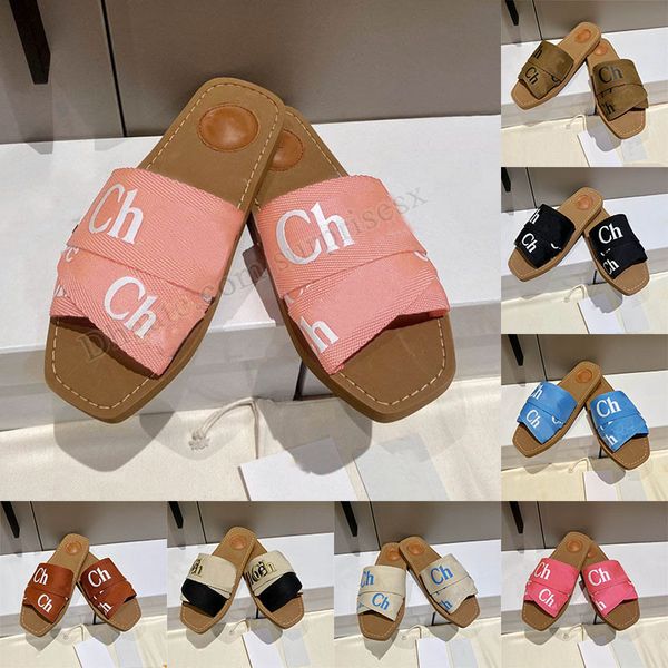 Canvas Hausschuhe Woody Flache Mule Sandalen Slides Damen Slipper Sneakers Damen Designer Gummi Weiß Schwarz Rosa Segel Bordeaux Spitze Schriftzug Stoff Haus Freizeitschuh