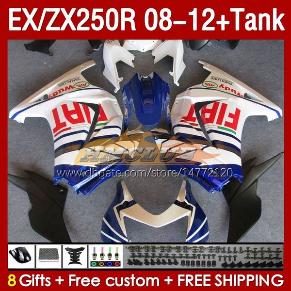 Tank OEM CARINGS для Kawasaki Ninja ZX-250 ZX250 EX250 R ZX250R 08 09 10 2011 2012 163NO.213 EX ZX 250R EX250R ZX-250R 2009 2009 2010 11 12 Инъекция Fairing Blue White Blue White