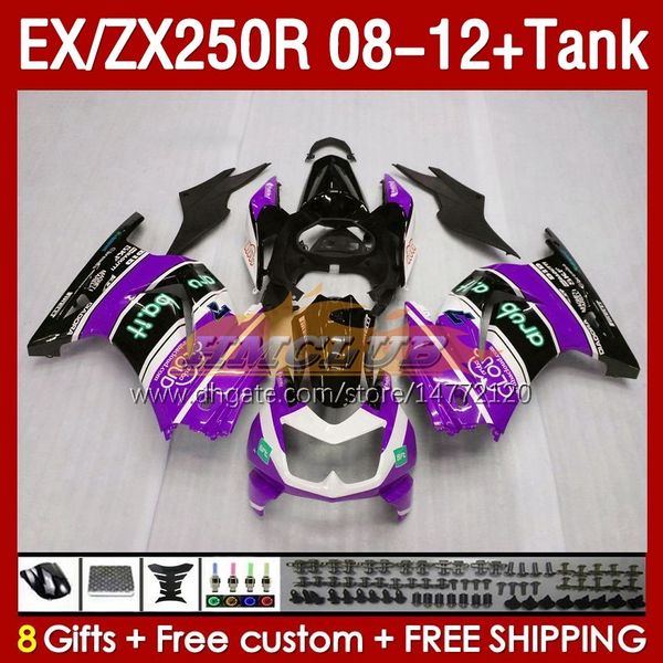 Обтекание инъекции танка для Kawasaki Ninja ZX250 EX250 R 2008-2012 163NO.174 EX ZX 250R EX250R ZX250R 2008 2009 2011 2011 ZX-250R 08 09 10 11 12 Fairing Purple Stock