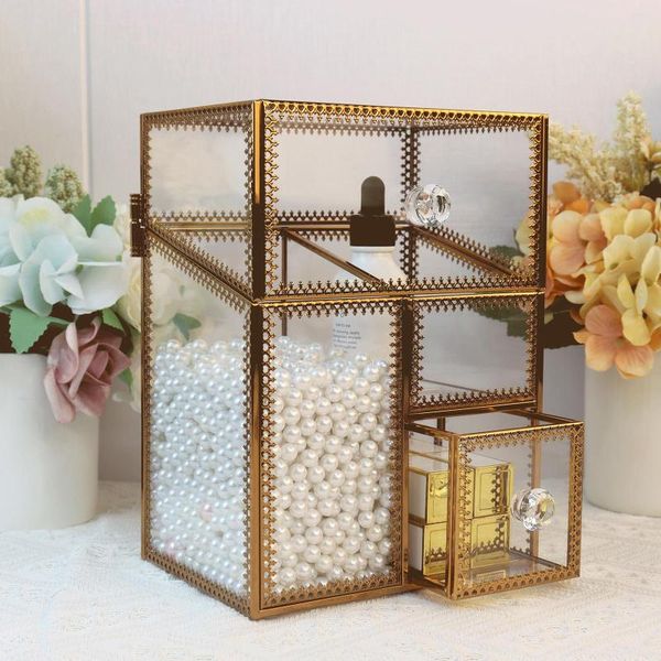 Aufbewahrungsboxen Make-up Organizer Kommode Klarglas Vanity Organizer für Kosmetik Schmuck Hoder/Spiegel Beauty Dresser