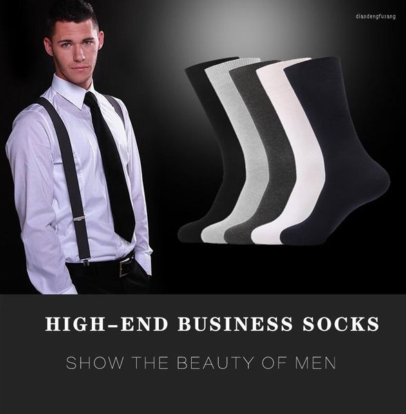 Calzini da uomo 5 paia calze a vita alta abito formale da lavoro manica lunga nera stile sottile