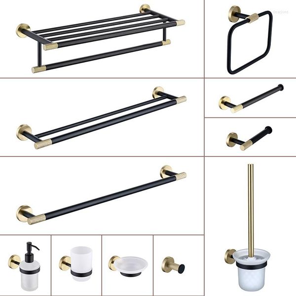 Set di accessori da bagno in acciaio inossidabile spazzolato oro Porta carta igienica Appendiabiti da parete Porta asciugamani Organizzatore da cucina Bagno WC Accessori hardware