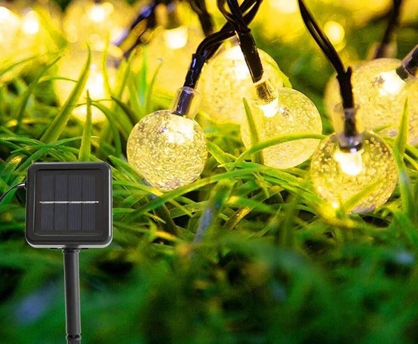 String Light Luci LED solari Lampada da esterno in cristallo con sfera di bolle Globo 8 modalità Lampada impermeabile per decorazioni natalizie per feste in giardino