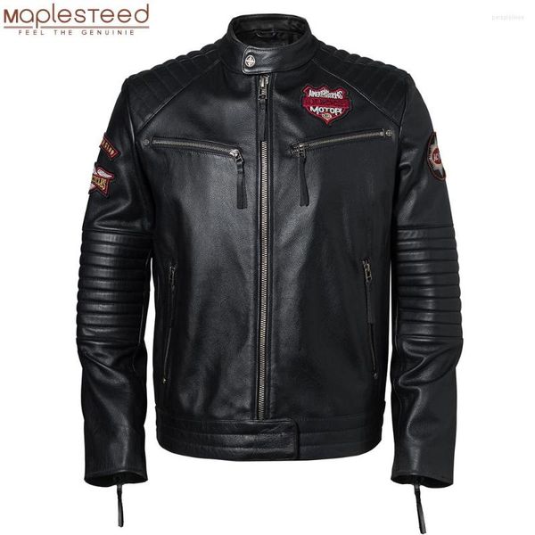 Herren Leder Stickerei Indianer Totenkopf Motorradjacken Rindsleder Moto Biker Jacke Kleidung Winter Brustumfang 132 cm M147