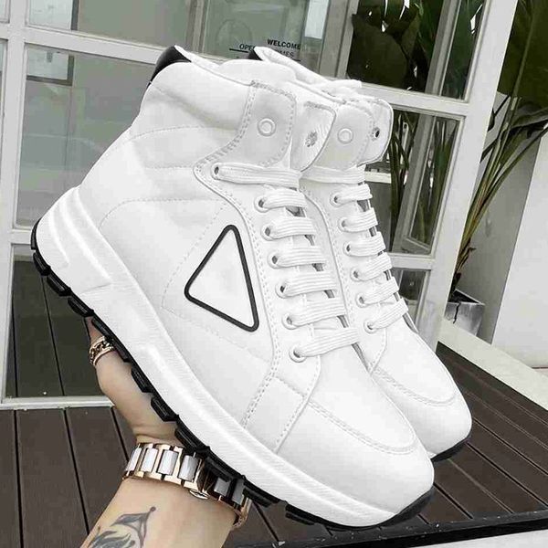 2022 New Fashion Series Re-nylon Women Shoes Causal Men tênis de tênis de alto cano de couro Cotton University Wihte Classic 14 cm Leg de bota Tamanho do sapato 35-44 Top