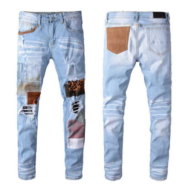 Мужские джинсы 2021 Hip-Hop High-Street Fashion Brand Jeans Retro Torn Tord Plot Shitking Men's Designer Riding Riding Слимные штаны 28-40