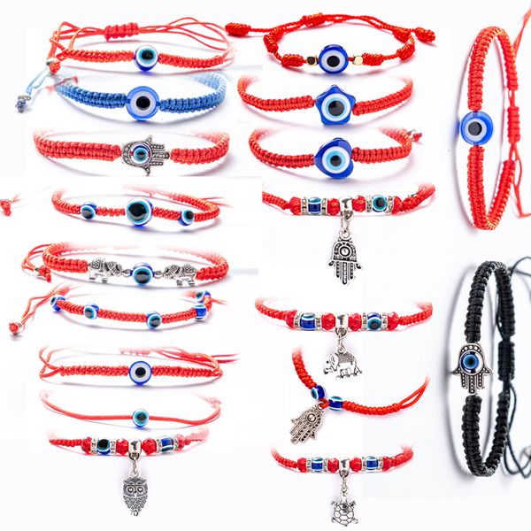 Schildkröte Elefant Hamsa Hand Blau Evil Eye Perlen Armbänder Glück Rot Geflochtenes Seil Kette Armband Für Frauen Männer Schmuck