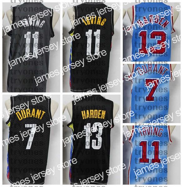 Баскетбол в колледже носит NCAA Vinatge Blue James Kyrie Durant Harden Baseball Jerseys Irving Kevin 7 11 13 Ed Black Рубашки S-XXL