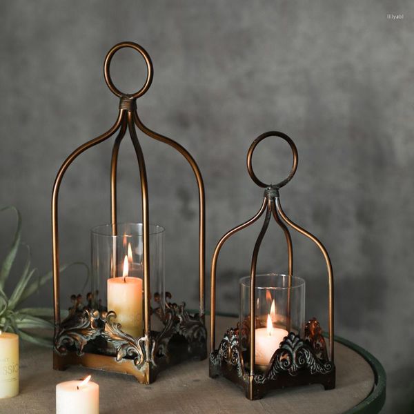 Portacandele Profumato Portacandele in ferro nero Bastone alto in vetro Bruciatore a nafta Cera d'epoca Candelabri Para Velas Decorazioni per la casa nordica