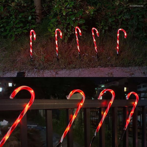 Saiten Happy Jahr 2023 Dekor 5/10pc Solar Christmas Cane Lights LED LEGENTEN LICHT OUTDOOR NAVIDAD -Dekorationen für Zuhause 2022