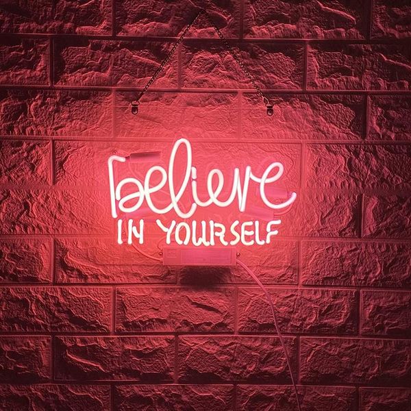 Believe in Yourself, handgefertigt, echtes Glas, handgefertigte Neon-Wandschilder für Zuhause, Zimmer, Schlafzimmer, El Beach, 33 x 25,4 cm, 303C