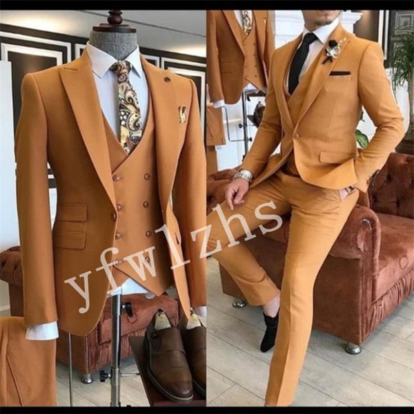 Tuxedos de noivo bonito um botão de um botão Homem de pico de lapela no casamento/baile/jantar homem blazer calça coletes