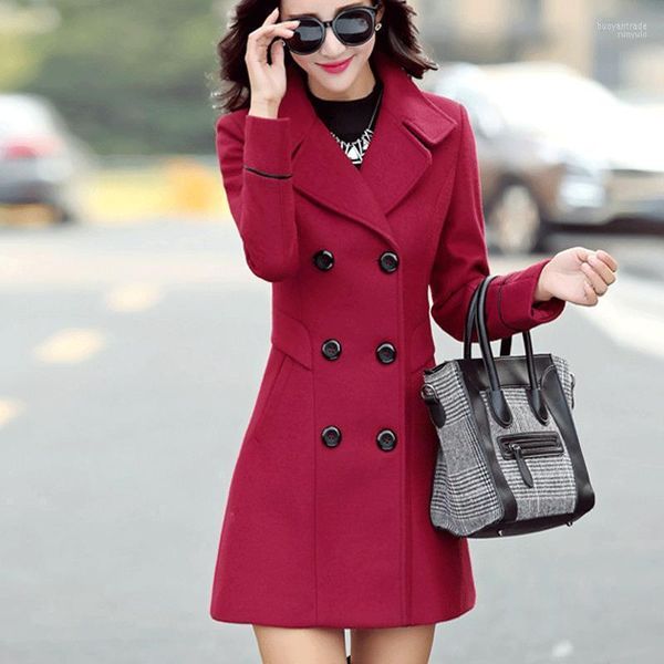 Jackets femininos Casaco de inverno feminino Mulheres coreanas de lã outono fêmea plus size tamanho duplo colorido sólido cor casual casual longa 36