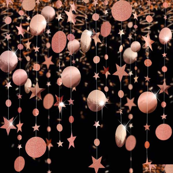 Decorazione per feste Decorazione per feste Cerchio in oro rosa Dot Ghirlanda Streamer Kit Glitter Carta appesa Bunting Banner Sfondo per nascita Dhpbz