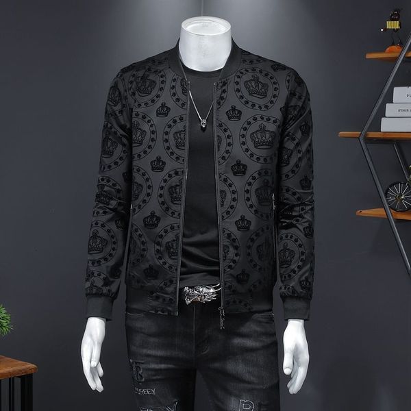 Crown Vintage Jacket Men 2021 весна Новая мужская корейская стройная куртка мужская клубная одежда бомбардировщик черный печатный курт