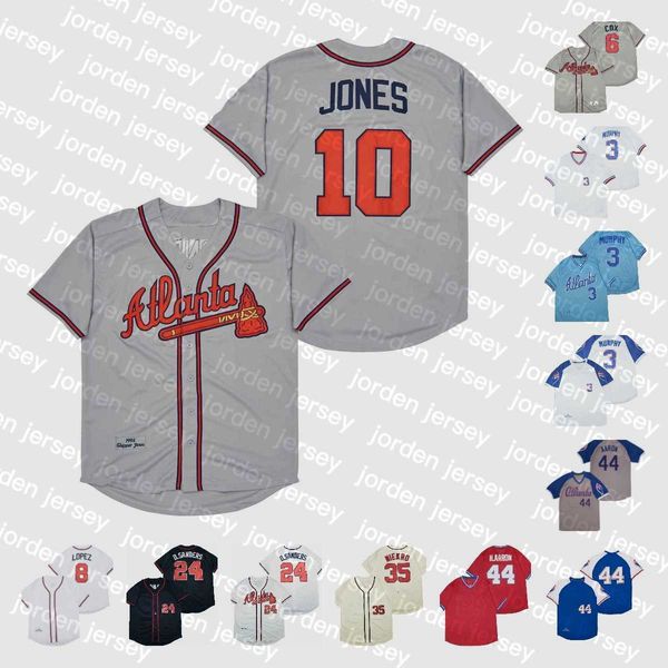 Camisas de beisebol personalizadas Vintage 44 Hank Aaron H.Aaron Jersey Chipper Jones Dale Murphy John Smoltz 1999 1995 1973 1974 1982's Bas