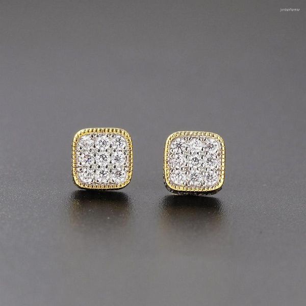 Stud Cüping Hip Hop 8mm Kare Kadınlar İçin Erkekler Buzlu Bling Micro Full Pave Rhinestone CZ Taş Küpe Modaya Takı Ohe127