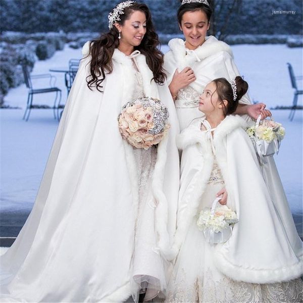 Envolve a beleza adormecida Cape Bridal Satin Faux Fur Wedding Wedding Semi-Royal-Train Made in White /Champagne /Ivory