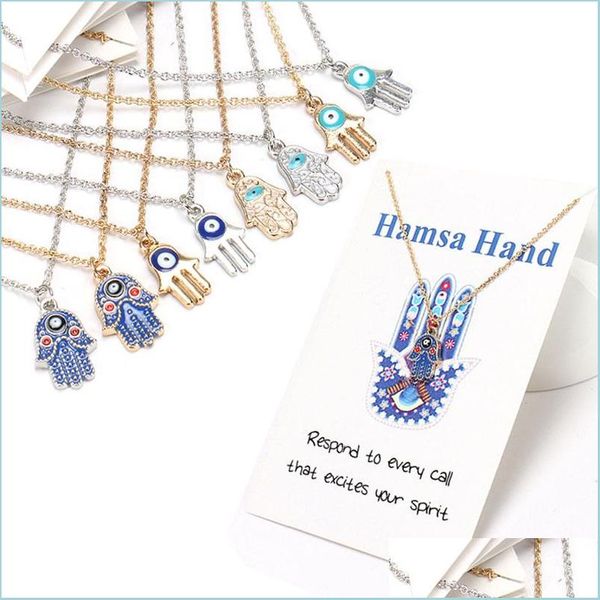 Colares pendentes Colar de grife feminino Chave de ouro Sier Gold Chain Classic Evil Eye Hamsa Hand Charms Pingente Jóias Presente Deliv Dhs12