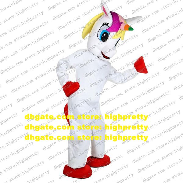 Rainbow Pony Flying Horse Mascot Costume Unicorno Ainkhuern Unimon Angolo singolo Carattere Attira i clienti Business ZX379