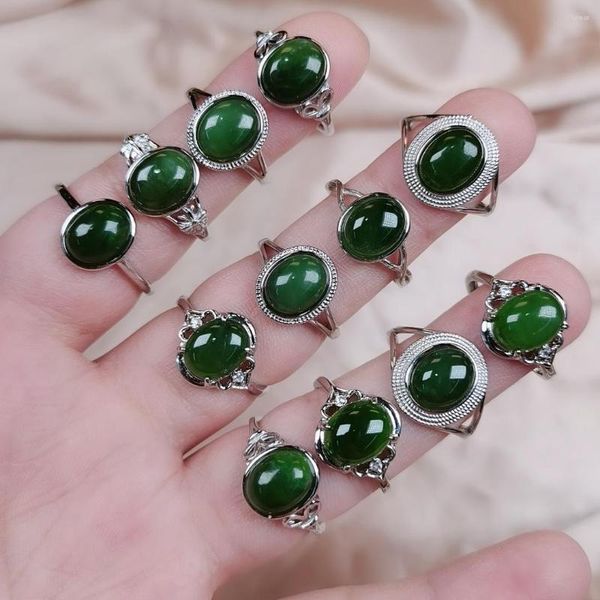 Fedi nuziali 1pc gemma naturale pietra cabochon anello geometrico diaspro verde giada cristallo di quarzo dito regolabile per le donne di Natale