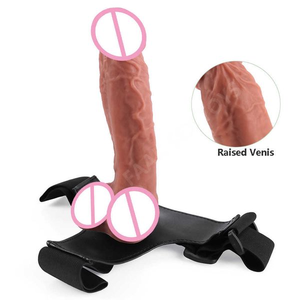 Schönheitsartikel Super großer weicher Penis Strapon Doppelschicht-Silikon-Dildohose für lesbisches Sexytoy G-Punkt-realistische Simulation