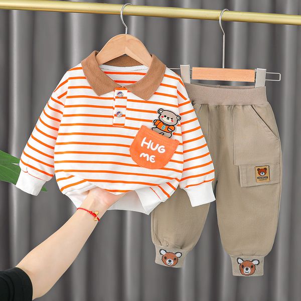 Criança agasalho primavera conjuntos de roupas do bebê crianças meninos moda roupas esportivas crianças dos desenhos animados urso moletom e calças 2 pçs terno