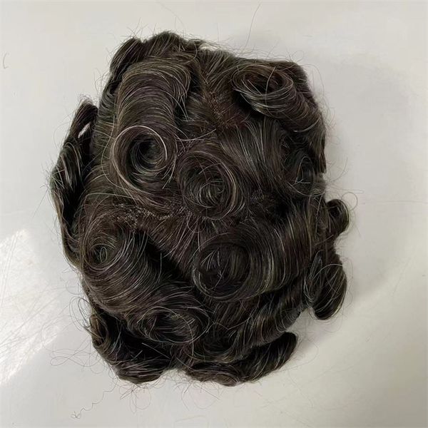 Pezzo di capelli umani vergini vietnamiti 32mm pizzo anteriore ondulato unità 8x10 # 1B / pizzo mono grigio con toupee in PU per uomo consegna rapida espressa