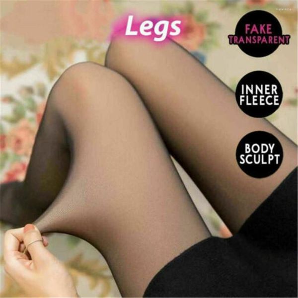 Calzini da donna Gambe Finti collant in pile caldo traslucido -nero/grigio/caffè Collant a sezione sottile con fondo di carne originale