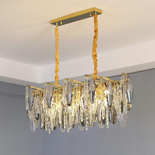 Lampadari di lusso in oro lampadario illuminazione per ristorante ovale in cristallo apparecchi di decorazione domestica moderna lampada a led fuliggine lucentezza