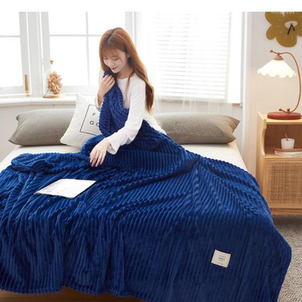 Одеяла 180 200 см синие высококачественные осенние и зимние коралловые флисовые одеяло детское обеда