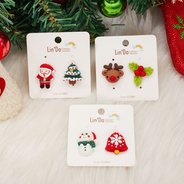 10 paia di orecchini natalizi, creatività alla moda, orecchini a bottone asimmetrici con pupazzo di neve di Babbo Natale