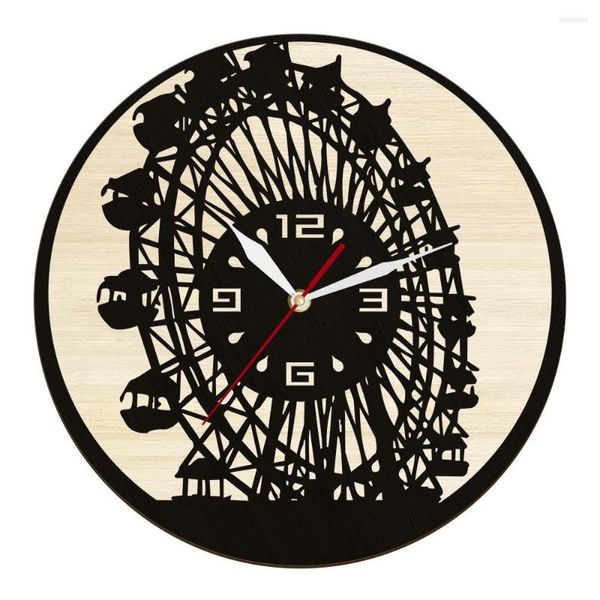 Orologi da parete London Eye Ruota panoramica Nature Orologio in legno per la casa e l'ufficio Decor England Landmark Rustic UK Artwork Silent Quartz