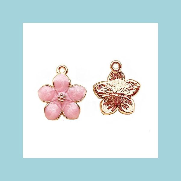 Encantos de encantos para brincos Bracelets Acessórios para fazer colares liga liga epóxi esmalte rosa flor oriental cereja dourada diy je dhxjv