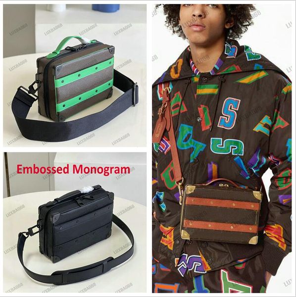 Gestisci monogrammi di sacchetti di scarpone del tronco morbido macassar brown/viola mini valigie incrociate per uomo designer lussuoso mans borsetta