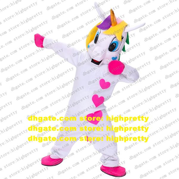 Einhorn mit Goldhorn-Maskottchen-Kostüm, fliegendes Pferd, Regenbogen-Pony, erwachsener Charakter, quadratisch, Werbung, Live-Kleidung CX4028