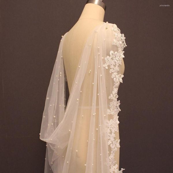 Avvolge Perle di alta qualità Matrimonio Bolero Pizzo lungo 2,5 metri Mantella da sposa con bordo Bianco avorio Accessori giacca da sposa
