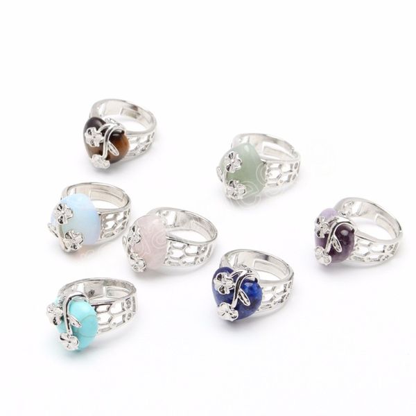Свадебная вечеринка регулируемое кружок Цветочный Сердце Кольцо REIKI HEALING Natural Lapis Lazuli Opal Crystal Amethysts Quartz Mid Rings